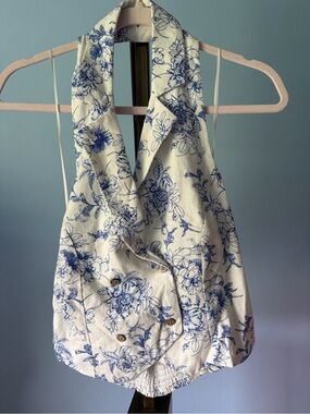 Jason Wu Sleeveless White Top with Blue Floral Print - Women's Summer Vest